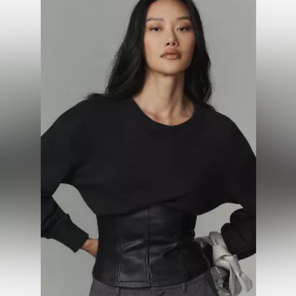 Anthropologie Pilcro Faux Leather Corset Sweatshirt